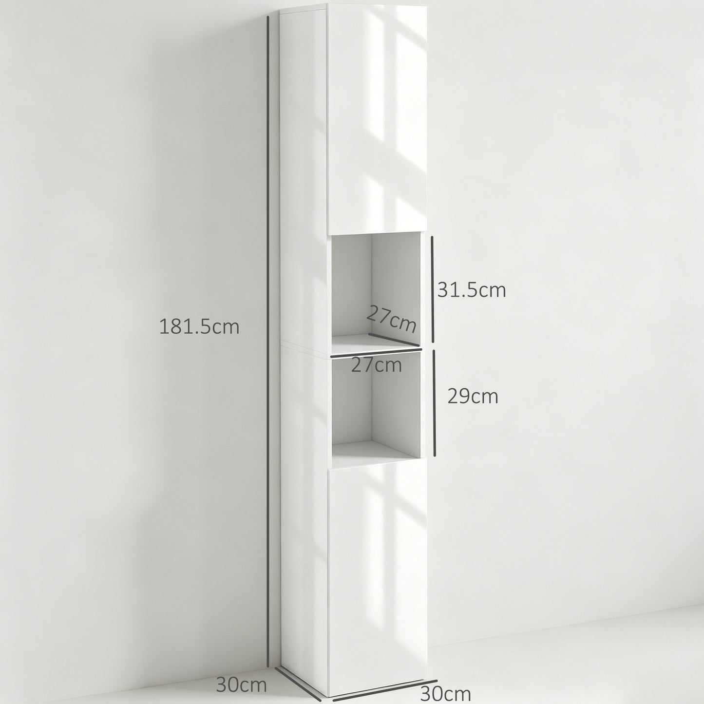Freestanding Bathroom Cabinet, High Gloss Storage Cabinet with Doors and Adjustable Shelves, 30 x 30 x 181.5 cm, White