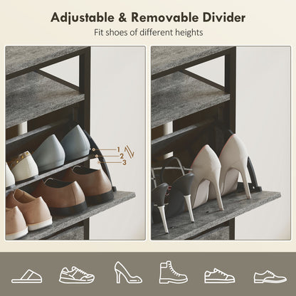 Shoe Storage Cabinet with 4 Flip Drawers and Open Shelf - Cement Grey