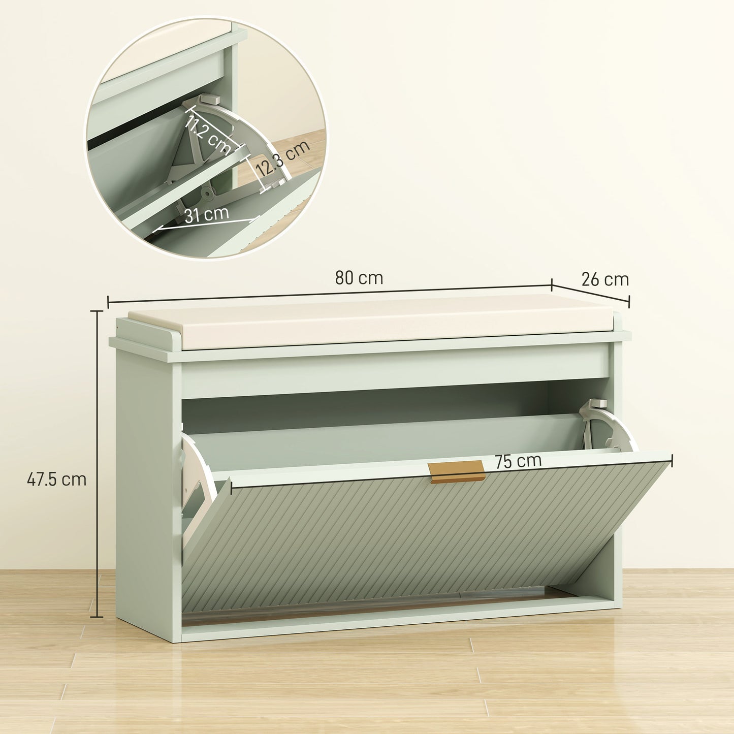Elegant Eight Shoe Bench, with Top Seat - Green