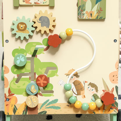 Wooden Baby Walker, Push Along Walker Toys with Speed Control, Xylophone, gears and Bead Maze, Green