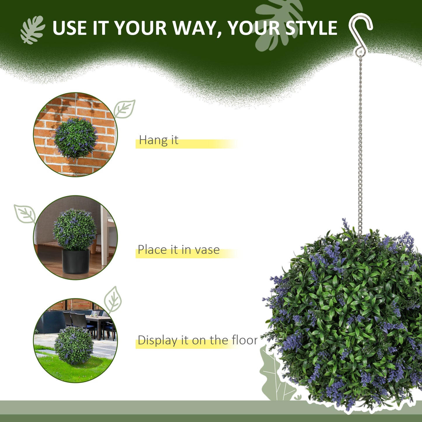 Set of 2 Artificial Plant Topiary Balls, UV-protected Fake Decorative Plants, Purple