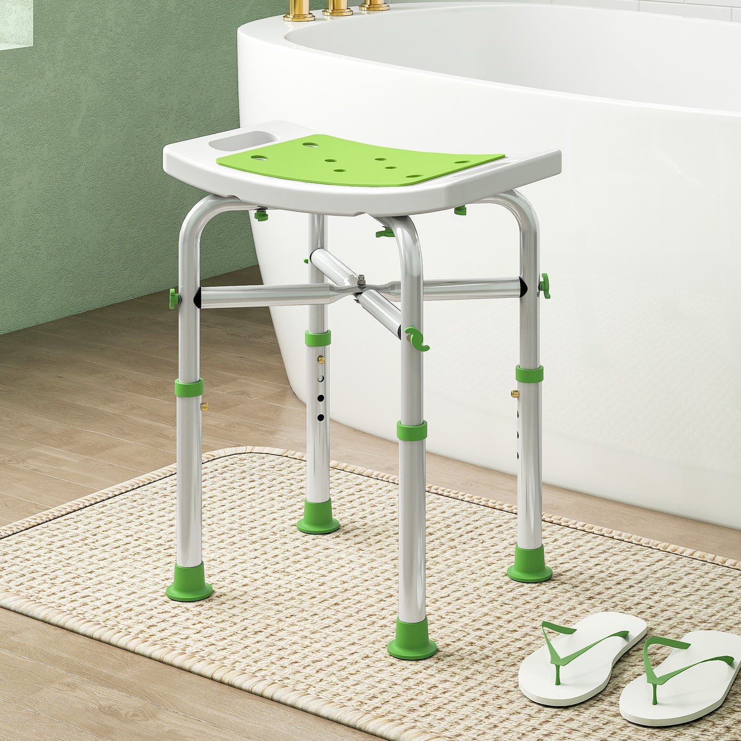 44-51.5cm Aluminium Frame Shower/Bath Stool - Green