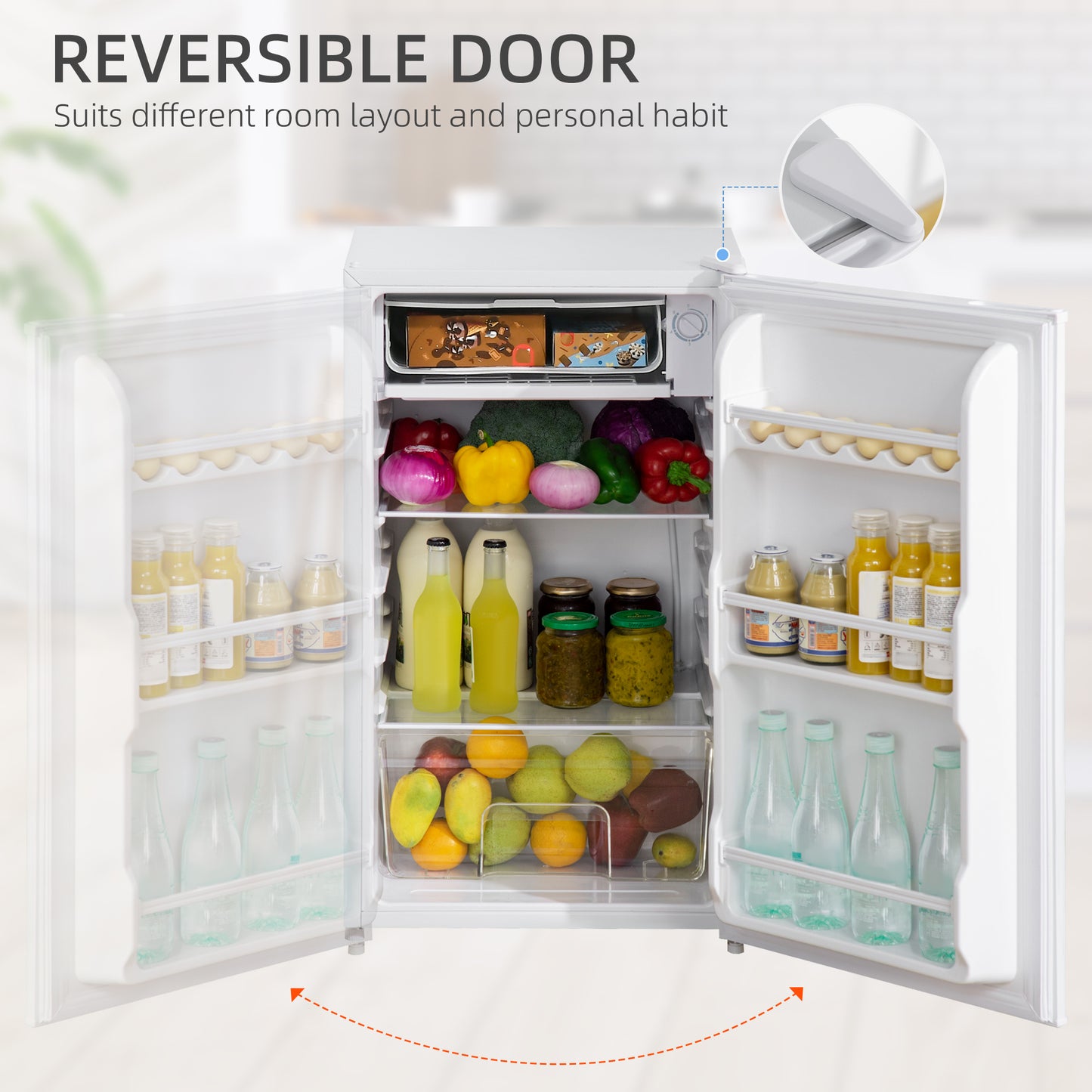 91L Small Fridge with Chiller Box Under Counter Fridge with Reversible Door, Good Housekeeping Institute Approved, White