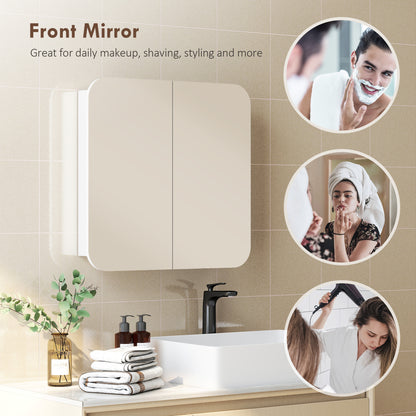 Arched Bathroom Mirror Cabinet with Adjustable Shelves - White