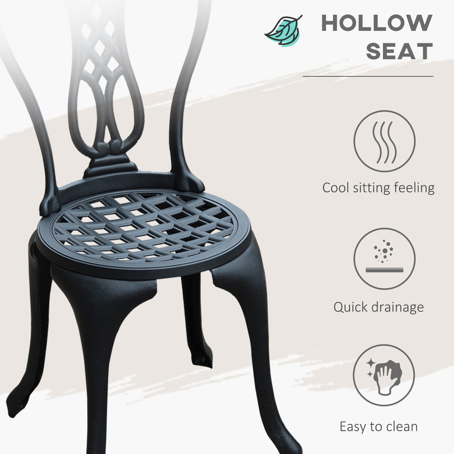3 Piece Small Patio Furnture Cast Aluminium Bistro Set Garden Outdoor Table and Chairs Shabby Chic Style