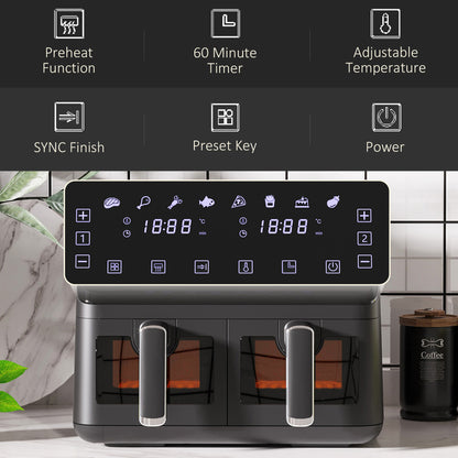 8L Dual Basket Air Fryer, 8-in-1 Air Fryer Oven with Digital Display, Visible, Timer, Preheat for Oil Free Low Fat Cooking