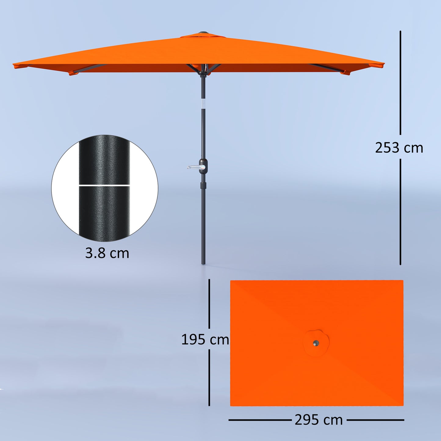 3x2m Garden Parasol Umbrella with Aluminium Pole, Tilt and Crank, Rectangular Outdoor Table Parasol Sun Shade for Patio