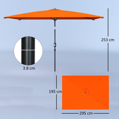 3x2m Garden Parasol Umbrella with Aluminium Pole, Tilt and Crank, Rectangular Outdoor Table Parasol Sun Shade for Patio