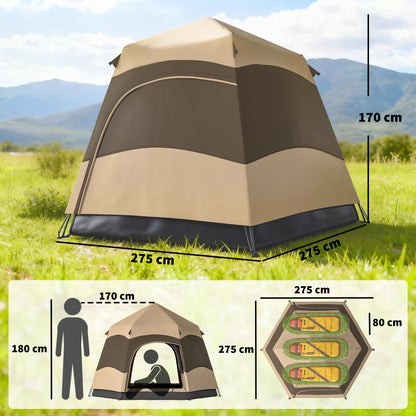 Double Layer Instant Pop Up Tent with Rainfly, Portable Camping Shelter with Sewn-in Groundsheet and Carry Bag, Brown