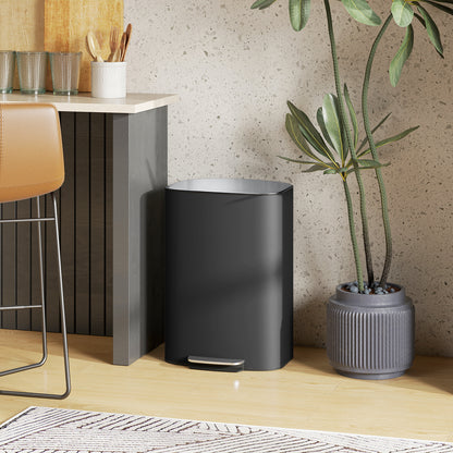 50L Kitchen Bin with Soft-Close Lid and Stay-Open Function, Stainless Steel Pedal Bin with Removable Inner Bucket