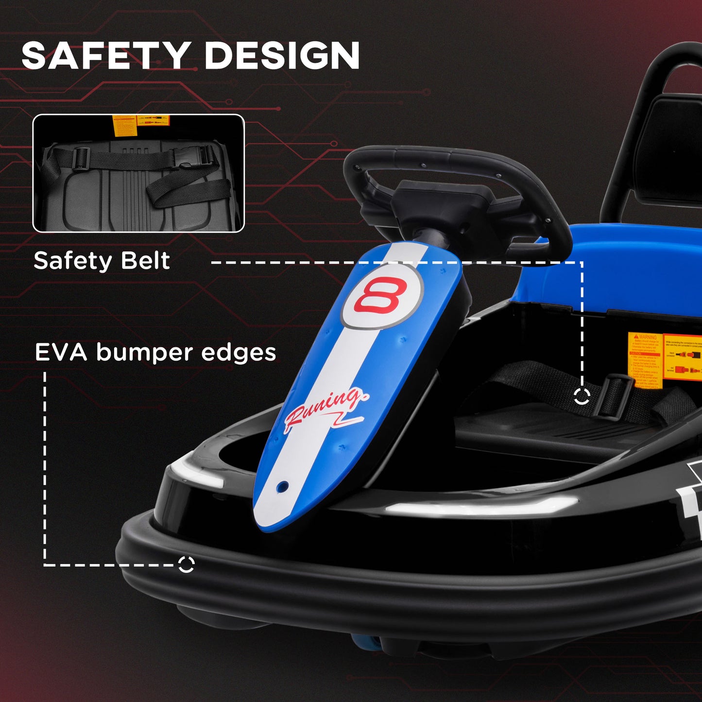 6V Electric Kids Bumper Car, 6V Spin Waltz Car, with Music, Horn, Lights - Black