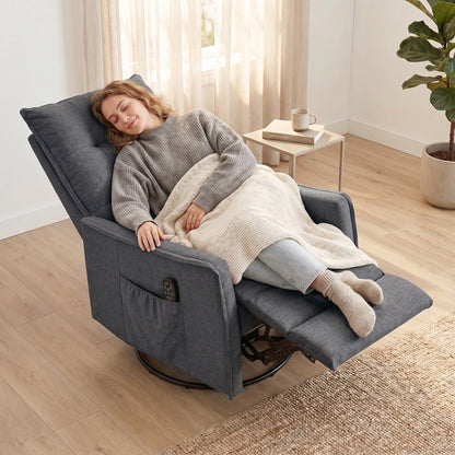 Recliner Armchair, Chenille Recliner Chair with Massage and Heat, 360° Swivel Rocking Manual Recliner, Dark Grey