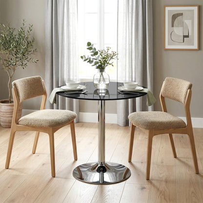Round Bar Table, Modern Dining Table with Tempered Glass Top and Steel Frame for 4, 70 x 70 x 75.5cm, Black
