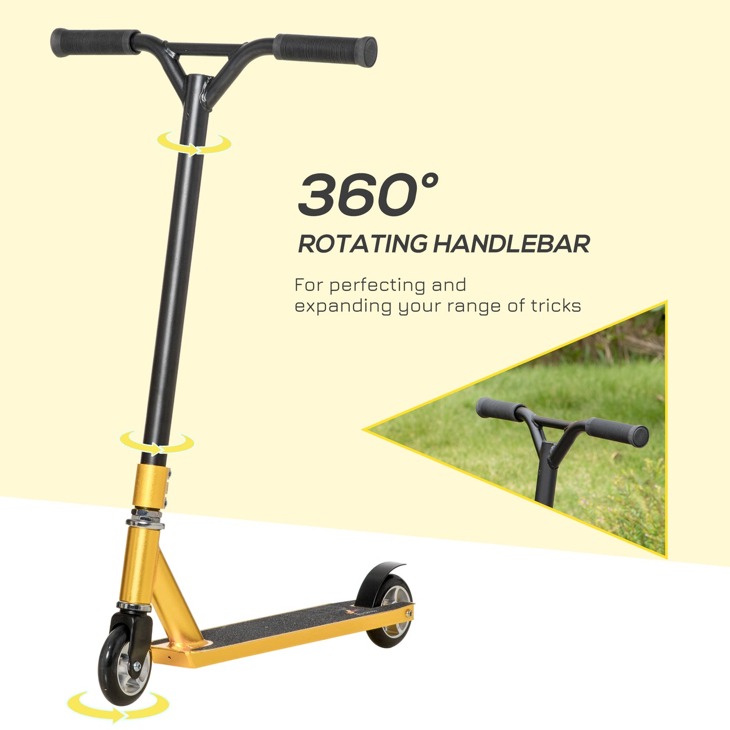 Stunt Scooter, 360° Entry Level Tricks Scooter w/ Lightweight Aluminium Deck and ABEC 7 Bearing, For Age 14+ Beginners