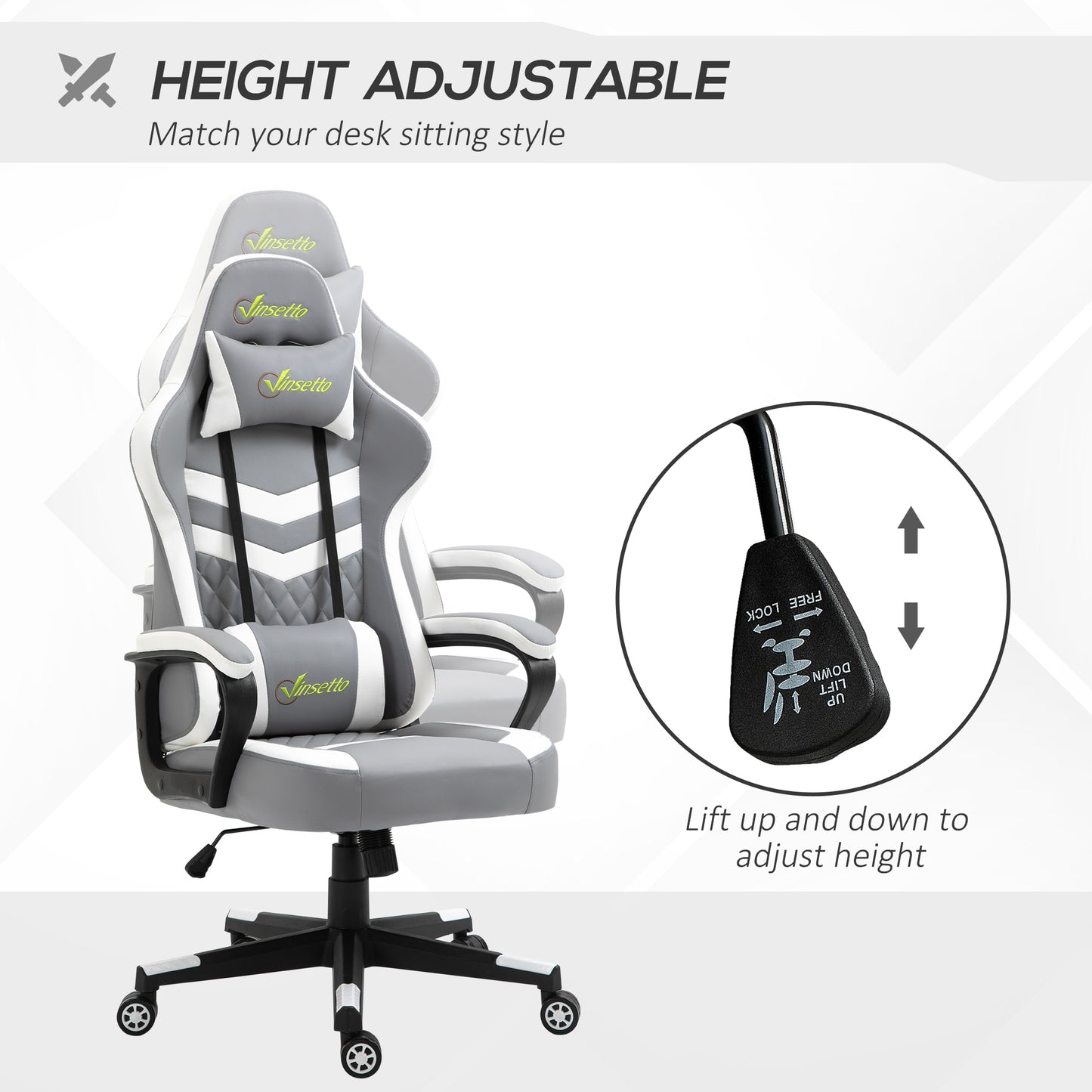 Gaming Chair, Computer Desk Chair with Lumbar Support, Faux Leather Racing Chair