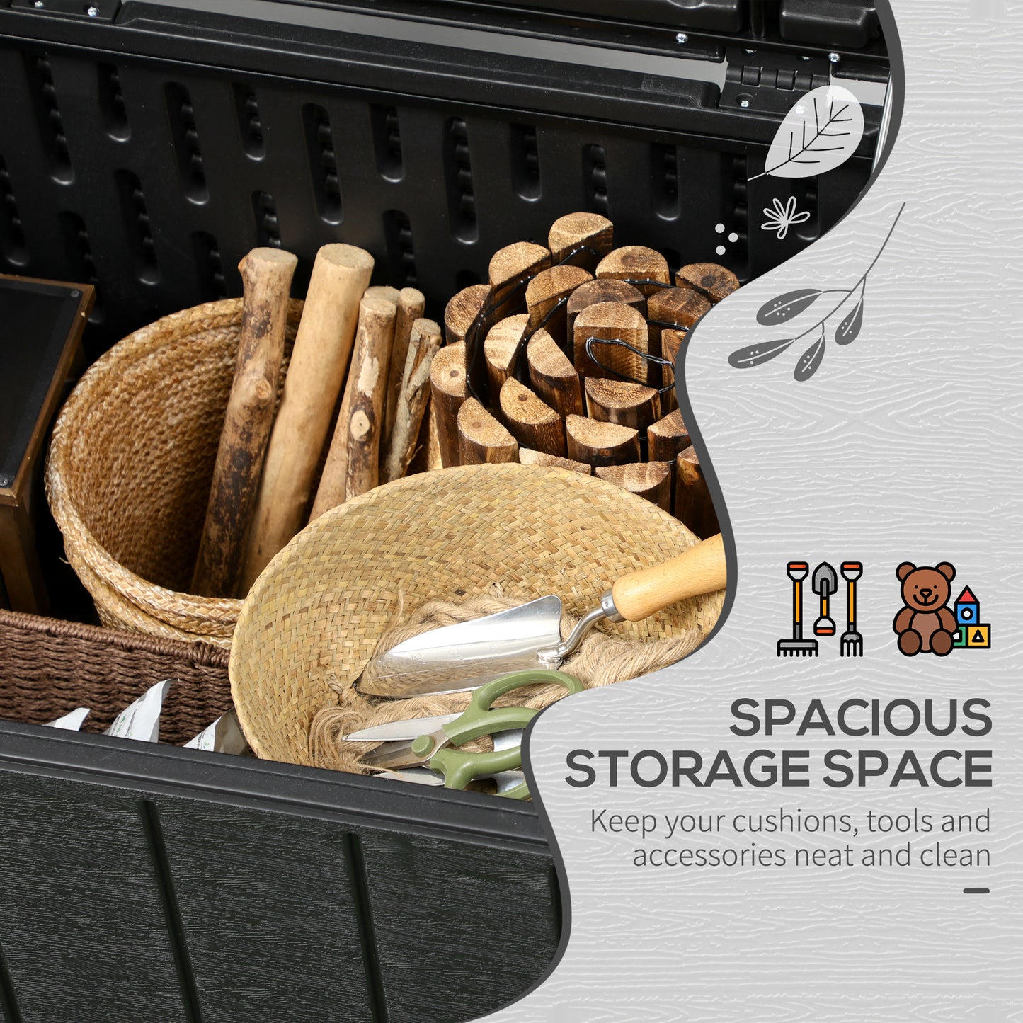 336 Litre Garden Storage Box, Water-resistant Heavy Duty Double Wall Plastic Container