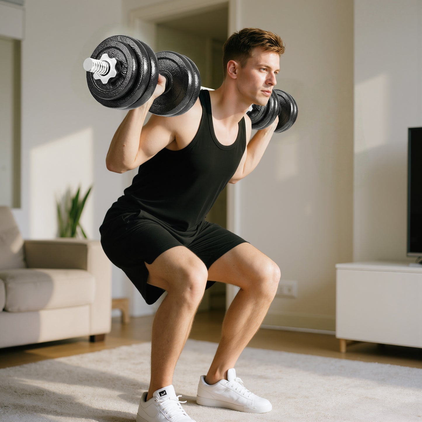 2-in-1 Adjustable Dumbbells Set, 30kg Cast Iron Weights Dumbbells Set with Non-Slip Grip for Strength Training