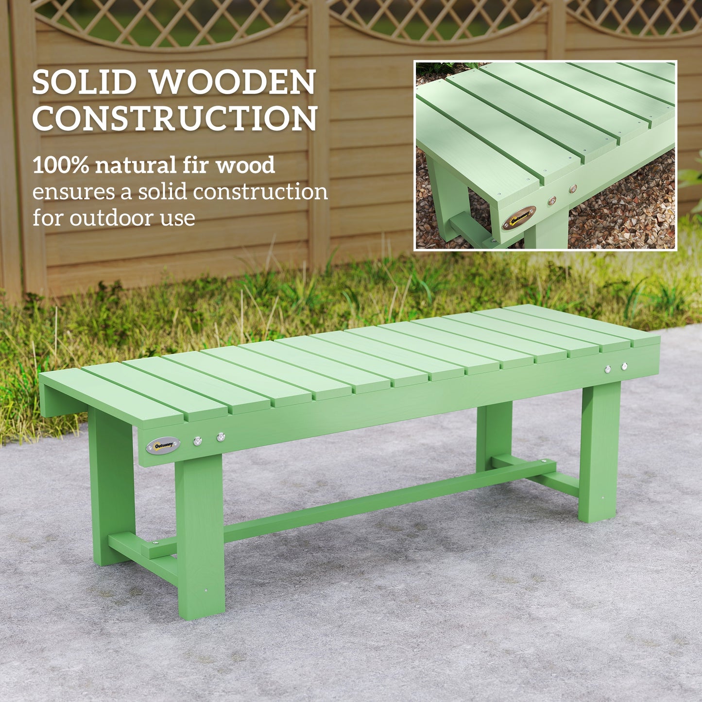 Wooden Garden Bench, Backless Outdoor Loveseat with Slatted Seat, Light Green