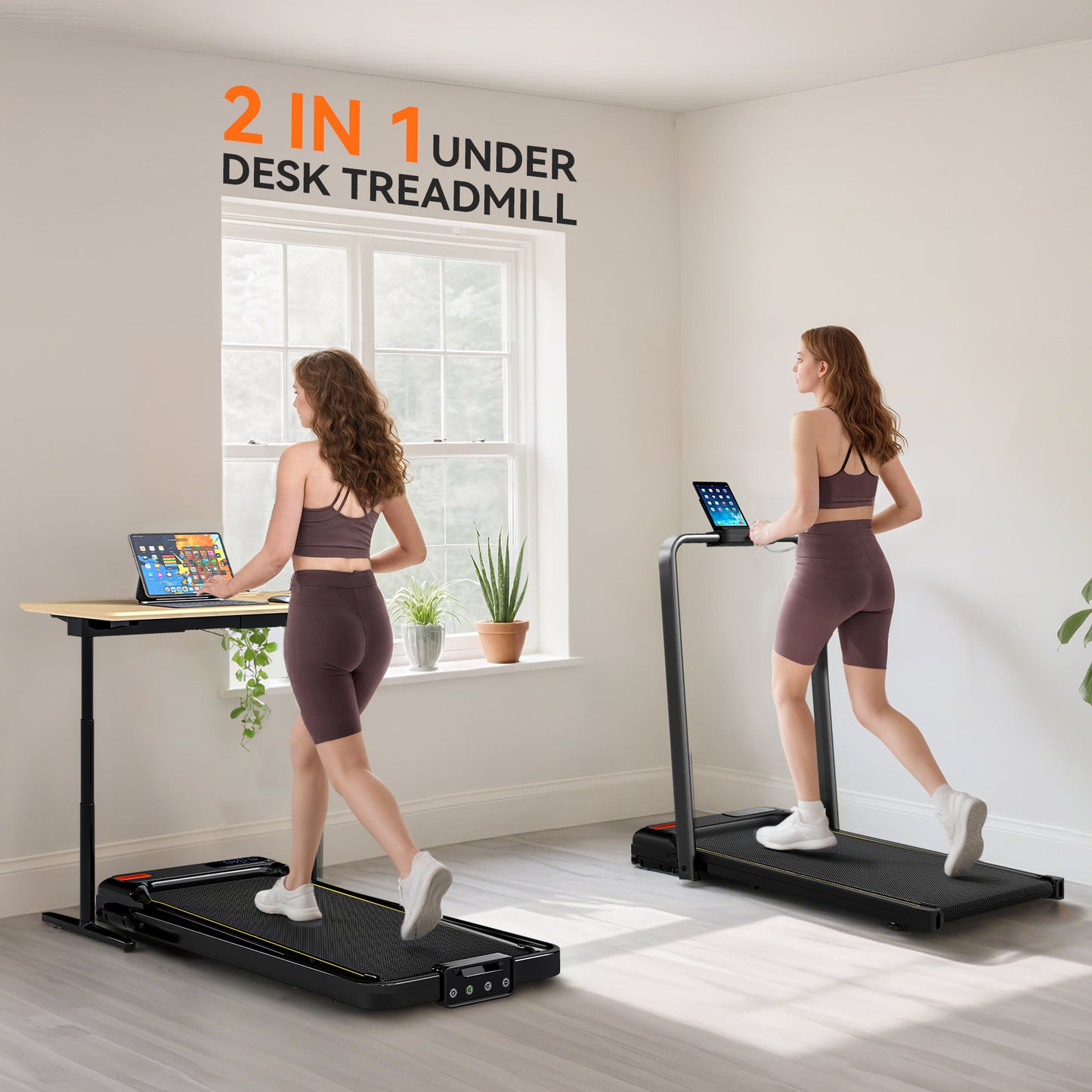 Folding Treadmill Walking Pad, 2HP Portable Under Desk Treadmill with Handle, Running Jogging Walking Machine