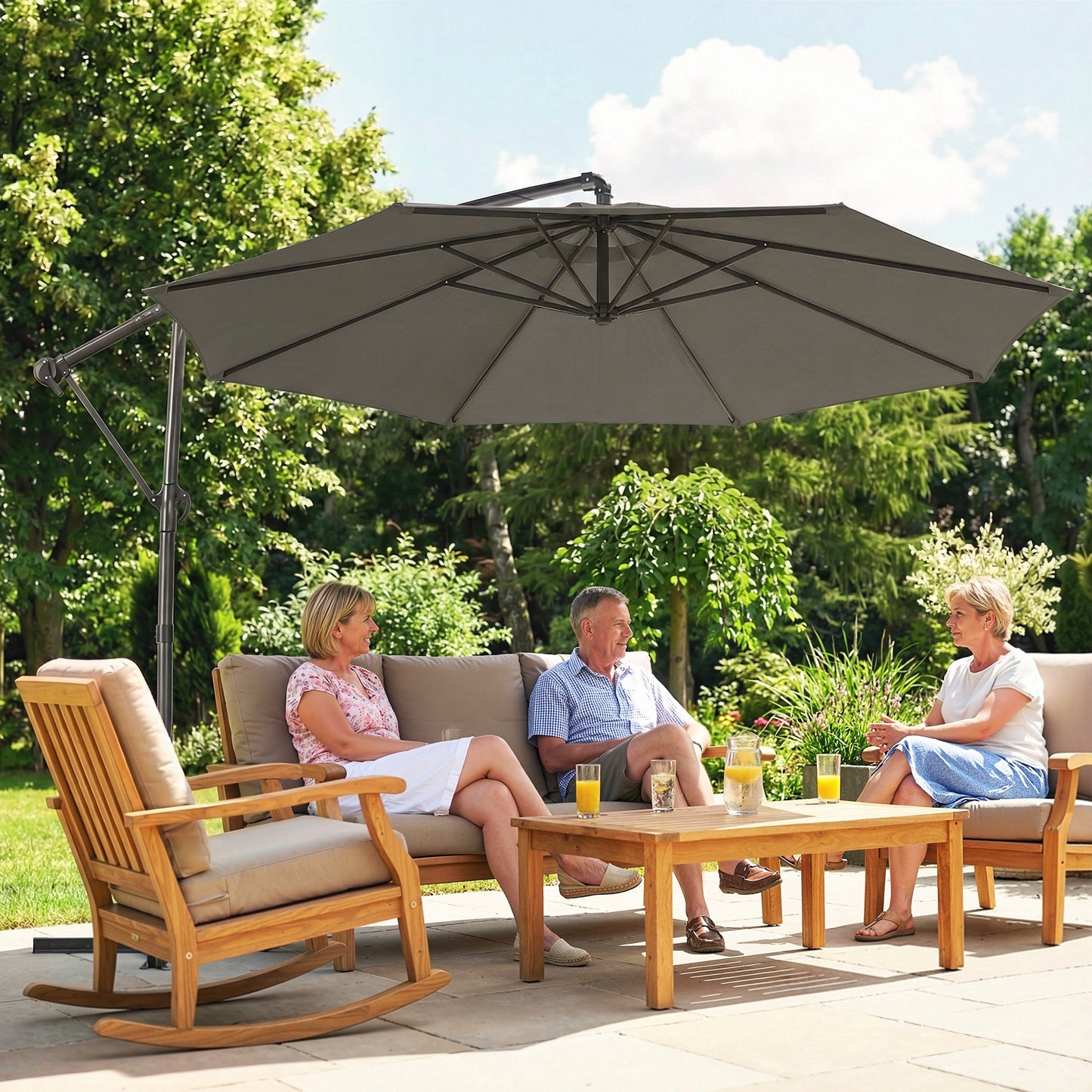 3 m Garden Cantilever Parasol with Cover, Round Overhanging Umbrella with 360° Rotation, Tilt, Grey