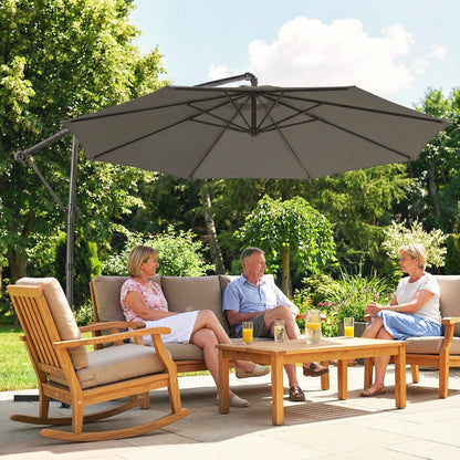 3 m Garden Cantilever Parasol with Cover, Round Overhanging Umbrella with 360° Rotation, Tilt, Grey