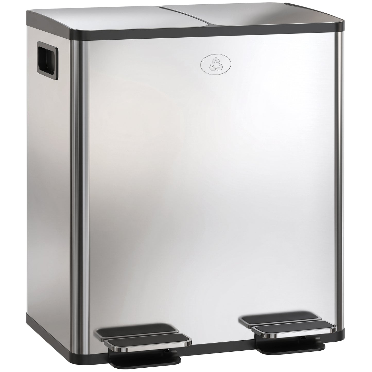 40L Dual Compartment Stainless Steel Bin, with Deodoriser Holders - Silver Tone