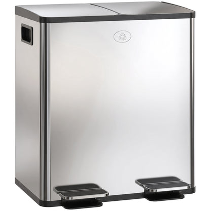 40L Dual Compartment Stainless Steel Bin, with Deodoriser Holders - Silver Tone