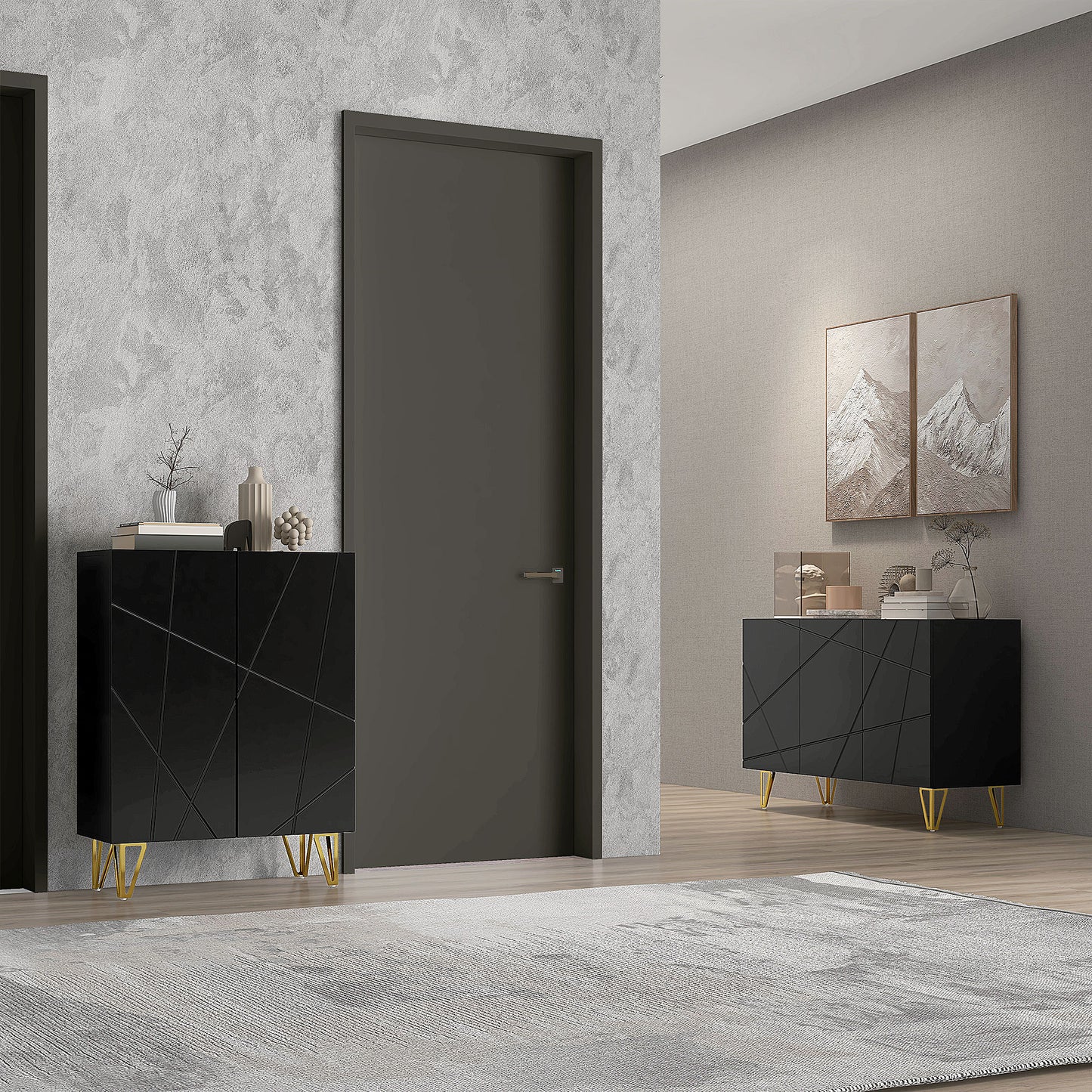 Modern Luxe High Gloss Sideboard, with Hairpin Legs - Black