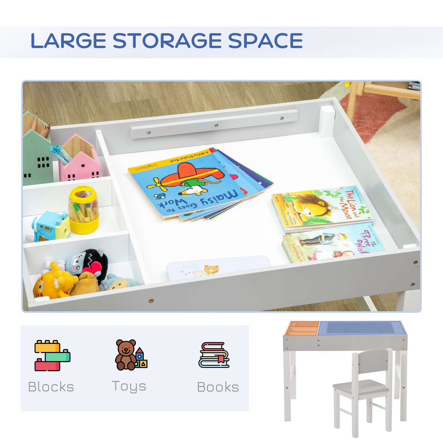 Kids Table and Chair Set, with Storage Space - Grey