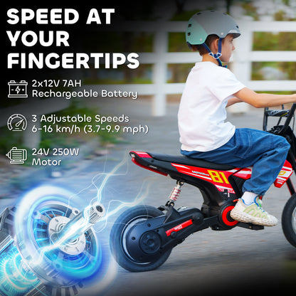 Kids Electric Motorbike 3 Gearboxes Speed Ride on Motorcycle with 41min Ranges - Red