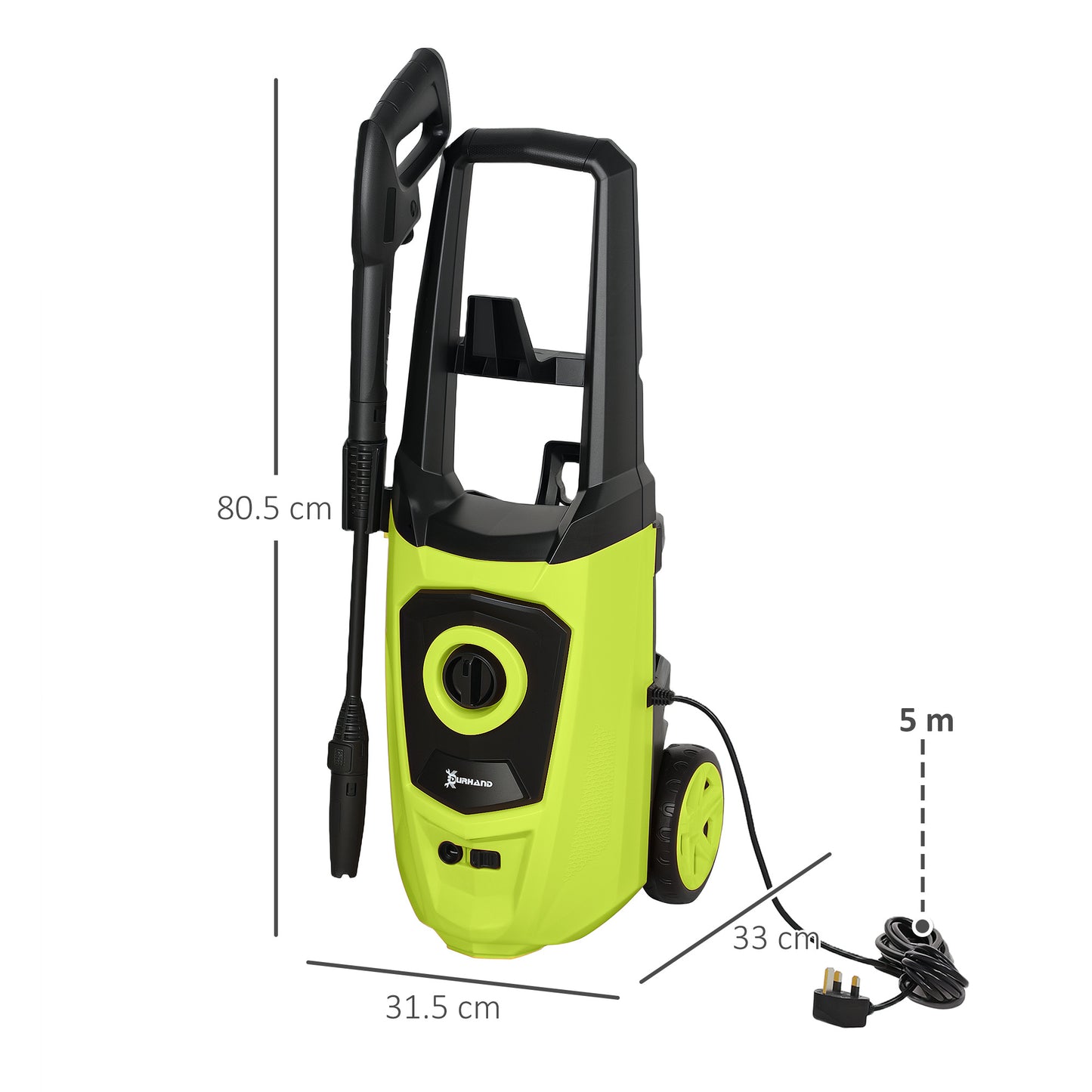 1800W High Pressure Washer, 150 Bar Pressure, 510 L/h Flow, High-Performance Portable Power Jet Wash Cleaner Green