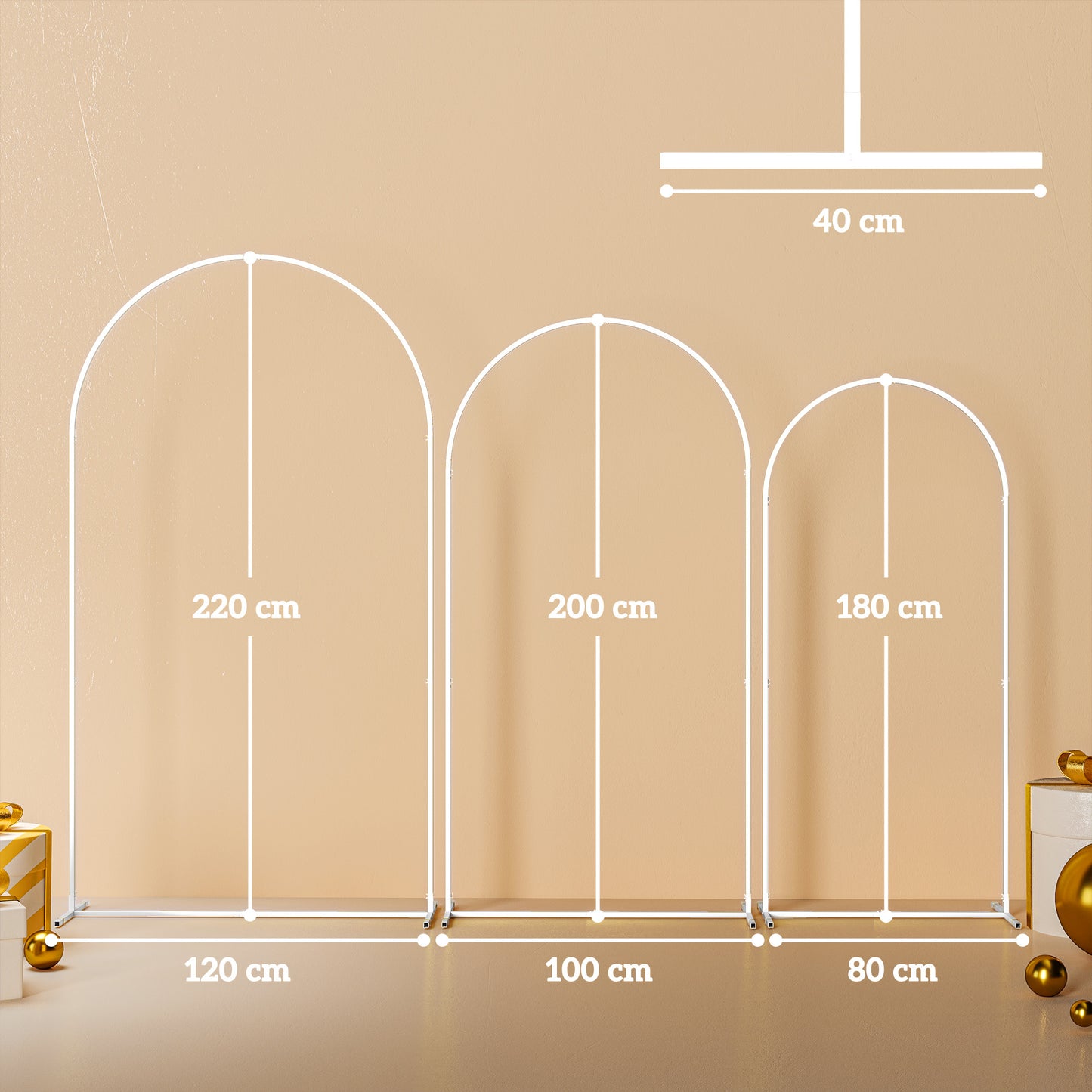 Wedding Arch Frame Set, Metal Balloon Arch Stand Set, Balloon Arch Stand Set for Birthday Party, 2.2, 2, 1.8 m White
