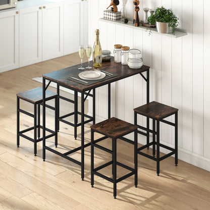 5-Piece Breakfast Bar Table and Stools Set, Kitchen Bar Table Set with High Table and 4 Stools