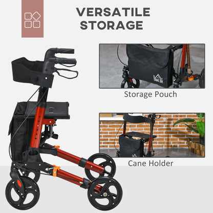 Rollator Walker with Seat, Compact Quick Folding Mobility Walker with 8" Wheels, Carry Bag, Adjustable Height
