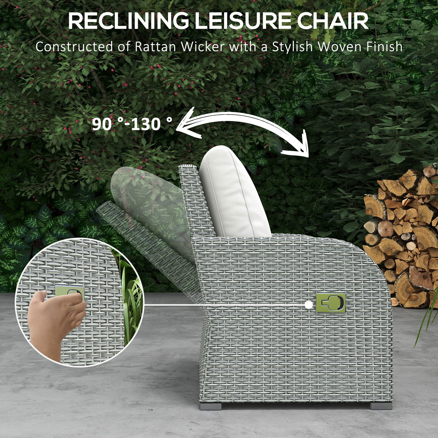 Six-piece Outdoor Rattan Dining Set, Outdoor Sofa Set with Reclining Armchairs and Mental Frame, Grey