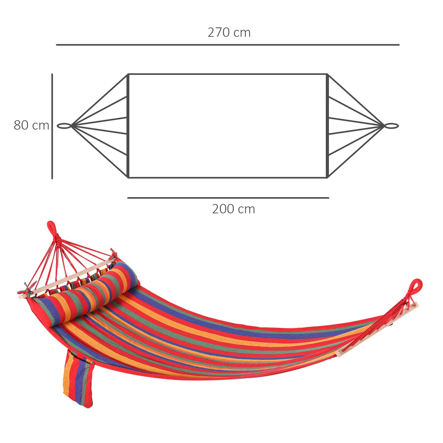 Cotton Hammock, Soft Portable Swing Sleeping w/ Headrest & Side Pocket, Deluxe Swing Chair for Beach, Garden, Bedroom, Patio