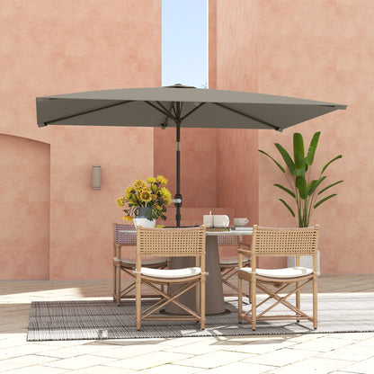 3x2m Garden Parasol Umbrella with Aluminium Pole, Tilt and Crank, Rectangular Outdoor Table Parasol Sun Shade for Patio