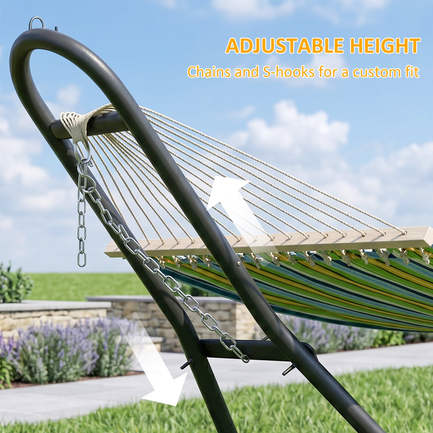 9ft Hammock Stand Adjustable Hammock Frame with Non-Slip Feet for Indoor Outdoor, 150 kg Capacity, Black