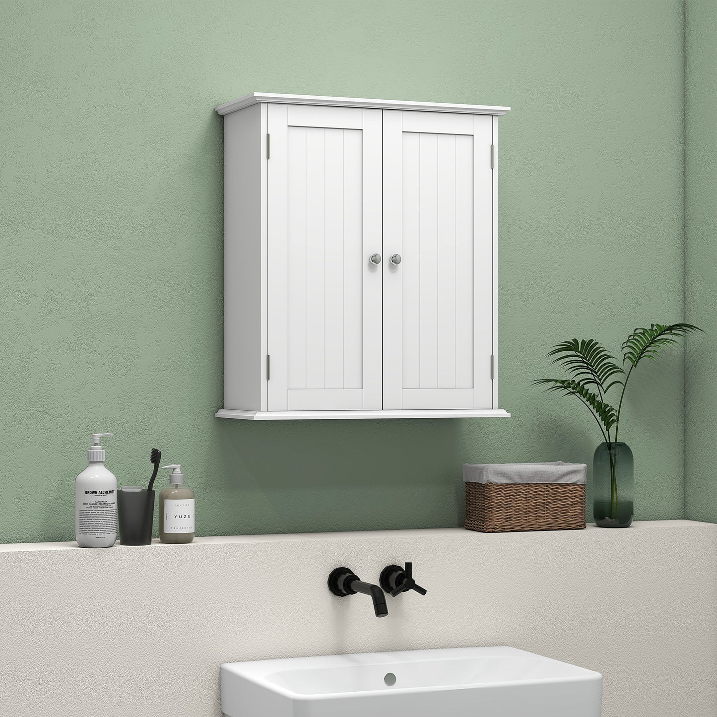 Bathroom Wall Cabinet, 3-Tier Wall-Mounted Bathroom Storage Cabinet with Adjustable Shelf, White