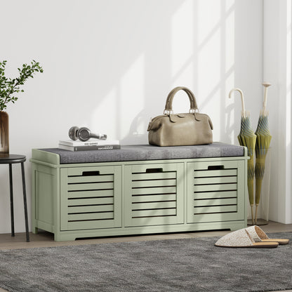3-Drawer Shoe Storage Bench with 160kg Capacity & 3 fully pull-out drawers - Green