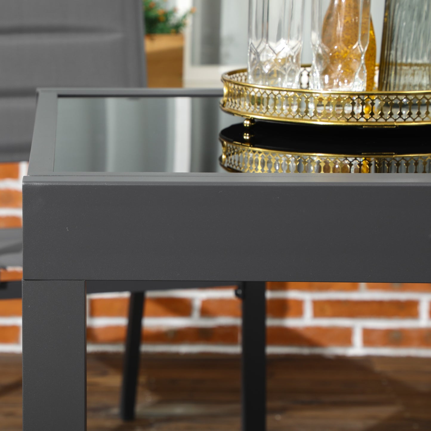 Extending Garden Table, Outdoor Dining Table with Aluminium Frame and Tempered Glass Tabletop, 80/160 x 80 x 75 cm, Black