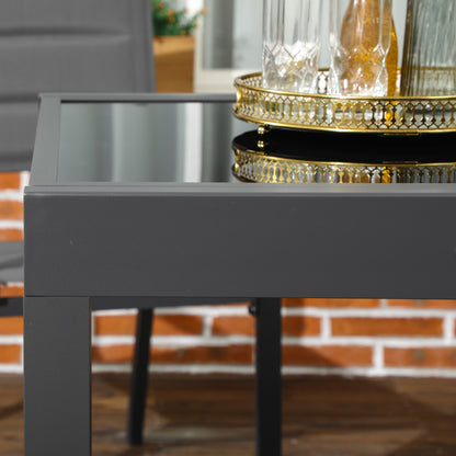 Extending Garden Table, Outdoor Dining Table with Aluminium Frame and Tempered Glass Tabletop, 80/160 x 80 x 75 cm, Black