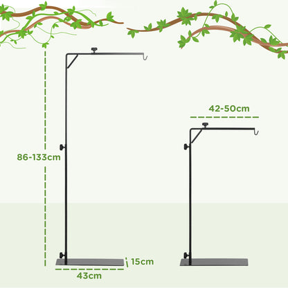 86-129Hcm Adjustable Height and Length Reptile Lamp Stand Holder with Hook Hanging, Base - Black