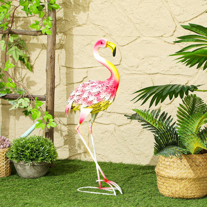 Flamingo Garden Statue Ornament, Metal Bird Art Outdoor Statue