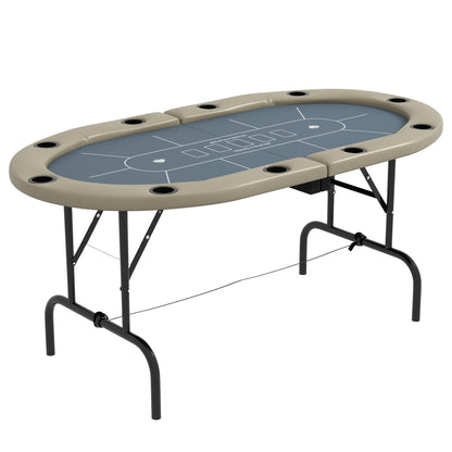 8 Player Folding Poker Table, with Cup Holders, Cushioning Edge, Brown and Blue