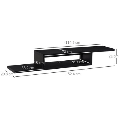 Floating TV Unit, Wall Mounted TV Stand with Open Shelf and 2 Cable Holes, Entertainment Unit for Living Room, Black