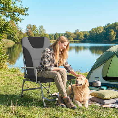 Camping Chair Padded Reclining Folding Chair with Wide Armrests for Adults Black