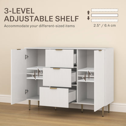 2-Door Sideboard with 3 Drawers and Adjustable Shelves - White
