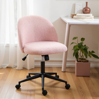 Teddy Fleece Office Chair with Wheels - Light Pink
