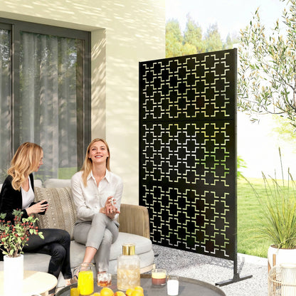 Metal Decorative Privacy Screen Outdoor Divider, Black Grid